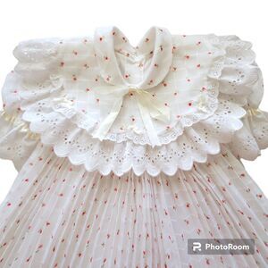 Angelic Vintage Pleated Girls Toddler Dress White Tiny Flowers Roses 2T 3T